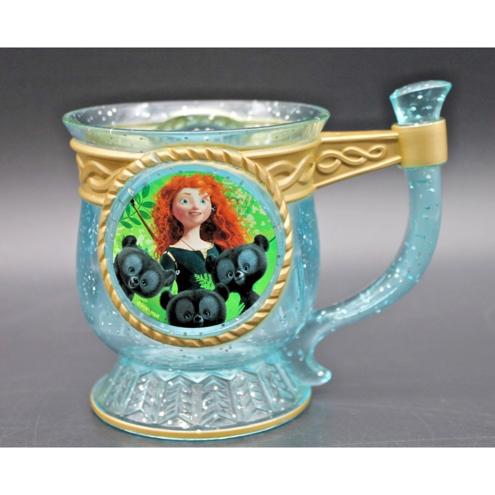 Disney Store Pixar Brave Merida Footed Mug Teal Sparkle Glass Princess Cup